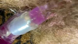 Bunny vibrator test masturbation pov closeup erected big clit wet orgasm hairy pussy