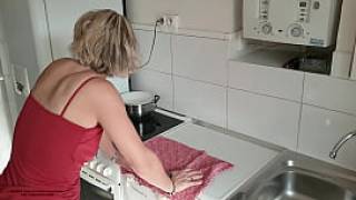 100 amateur over 45 milf spreads her legs for step son in kitchen