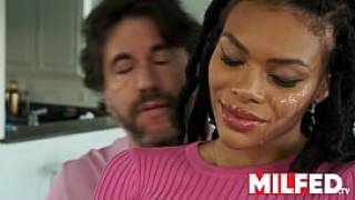 Fingering my black stepmom while talking to her husband milfed
