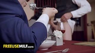 Freeuse milf busty business mylf gets fucked by her waiter on the table in a free use restaurant