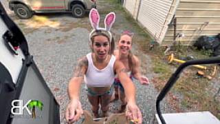 Trailer trash stepmom gets stepdaughter a big cock and cumshot with free candy trailer