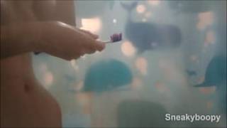 Hidden shower cam on skinny teen