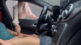 A girl catches me by surprise jerking off in the car in public and helps me finish cumming