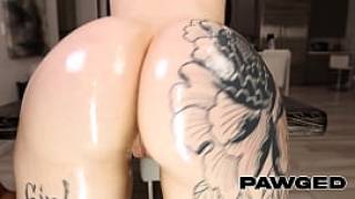 Big booty tattooed goth gets bent over and fucked