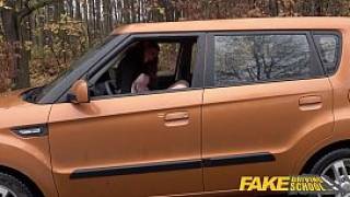Fake driving school hot british redhead lenina crowne sex in a car