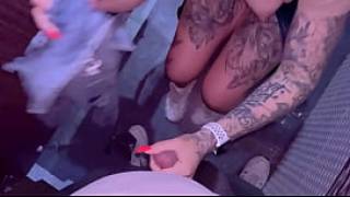 Risky blowjob to a stranger in a nightclub toilet and cum play