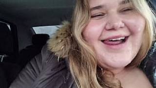 Outdoor facial on a beautiful face chubby girl after a blowjob